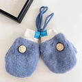 Kinder Plüschfäustlinge in Hellviolett mit Smiley-Abzeichen und blauem Halsband - Blauer Smiley-Patch