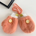 Rosa Plüsch-Babyfäustlinge mit gelbem Smiley-Gesicht und Umhängekordel - Oranger Smiley-Patch
