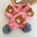 Sciarpa rosa in maglia per bambini con orsetti e pompon grigi per il freddo inverno - Rosa