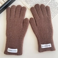 Winter brown knitted gloves for children featuring a cozy wool blend and decorative label - Brown