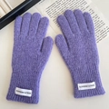 Winter children's purple knitted five-finger gloves with quality fabric label details - Purple