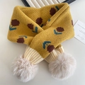 Ginger yellow knitted baby scarf with floral patterns and fluffy pom-pom decorations - Yellow Floral (49#)
