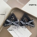 Sparkly black cat ear hair clips with sequins and bowknot for Halloween party dressing - Striped Bowknot Mesh Cat Ears (780-11)