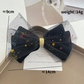 Halloween black velvet bow hair clip with sequins for party dress-up, size 14cm by 9cm - Gold Glitter Star Sequin Bowknot (780-16)