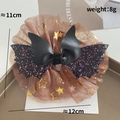 Halloween bat wing hair scrunchie with brown tulle and gold star patterns - Brown Gauze Gold Star Bat Wings Hair Tie (968-5)