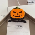 Halloween pumpkin hair clip in orange and black felt for girls party hair accessory - Funny Expression Orange Black Pumpkin (968-10)