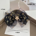 Halloween black mesh bow hair clip with gold stars for kids party hair styling accessories - Star Moon Print Bowknot Gold Star Center (968-11)