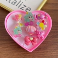 Ensemble de 8 bagues sirène pour enfants avec bijoux colorés dans une boîte coeur - Bague Sirène Rose