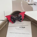 Red bat wing hair clip with black sequin bow for Halloween party costume, size 7.5cm - Red Faux Leather Bat Wings Black Sequins (968-21)