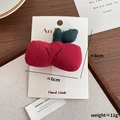 Handmade forest-style red cherry fabric hair clip for girls with green leaf details - 6-Green Leaf Apple Hair Clip