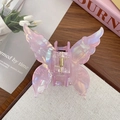 Schicke rosa-violette Perlmutt Schmetterling Haarklammer mit goldener Metallfeder - Rosaviolett