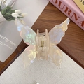 Pince à cheveux papillon irisée avec finition nacrée en résine beige élégante - Jaune