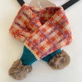 Kids' plaid knit scarf with pom-poms in orange, purple, and white color-block patterns - Orange Yellow Plaid (32#)
