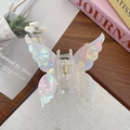 Pince à cheveux papillon en acétate iridescent avec fini perlé et ressort doré - Blanc