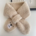 Sciarpa in pile sherpa beige per bambini con ricamo a orsetto carino e design a incrocio - Sciarpa Cachi