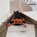 Halloween witch hat hair clip with orange felt flower and striped ribbon bow - Black Witch Hat Orange Black Striped Bowknot (968-28)