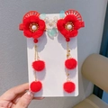 Fermagli rossi per capelli Capodanno cinese per bambine con fiori e nappe - Stile Fiore Cuore Perla Rosso (X802)