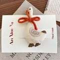 Cute white fabric goose hair clip with orange bow, handmade korean forest style accessory - Beige Goose Hair Clip