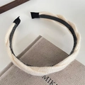 Chic cream white cable knit headband with non-slip toothed plastic base for women - Beige