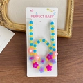 Conjunto de joyas infantiles de acrílico con cuentas azules y amarillas y colgantes de flores - Azul-Amarillo