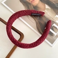 Handmade wine red tweed wide headband with classic textured fabric and black woven label - Burgundy