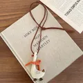 Handmade fabric goose necklace with orange bow and brown cord, weighs approx 5g - Beige Goose Necklace