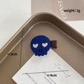 Cute dark blue skull hair clip with silver heart eyes for Halloween costume party fun - Dark Blue Skull Silver Glitter Heart Eyes (968-35)