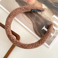 Handmade brown tweed wide headband with soft woven texture for autumn and winter styles - Brown