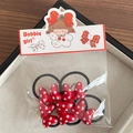 Red polka dot bow hair ties set for girls with elastic bands on a display tray - Bow Knot (5 Pieces/Pack) / Red Polka Dot