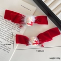 Nœuds à cheveux en velours rouge avec pompon blanc et lapin mignon pour filles - Style Lapin de Richesse