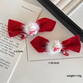 Barrettes à nœuds en velours rouge avec lapins en peluche et glands pour le Nouvel An chinois - Style Lapin avec Écharpe