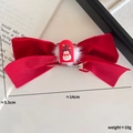 Nœud de Nouvel An en velours rouge avec motif lapin et bordure en fausse fourrure - Style Lapin de Printemps
