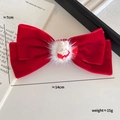 Red velvet New Year hair clip with white fur ball and cute rabbit charm for girls - Blessing Rabbit Style