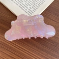 Iridescent pink large hair claw clip with aurora finish on an open book background - Pink Cloud