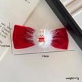 Chinese New Year red bow hair clip with cute white rabbit and plush pom-pom detail - God of Wealth Rabbit Style