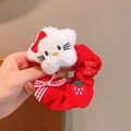 Chouchou peluche rouge avec tête de chat, fraise et nœud à carreaux pour fillettes - Rouge