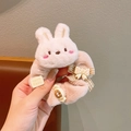 Plush pink bunny hair scrunchie featuring a handmade tag and striped bow detail - Cartoon Rabbit Style(X888) / Beige