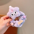 Chouchou en peluche violet avec broderie de dessin animé et nœuds à carreaux pour fille - Violet