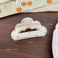 Elegant cream hair claw with pink tulip pattern and plaid ribbon detail in 7.7cm size - Flower Cloud (X679-1)