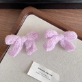 Pair of cute purple knitted bow hair clips with soft plush mohair texture for girls - Purple