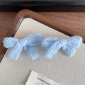 Set of two light blue knitted bow hair clips in a soft macaron color for girls - Blue
