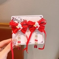 Barrettes du Nouvel An avec nœuds rouges, charmes lapin et longs glands perlés - Pince à Cheveux Gland Nœud Chiot (10)