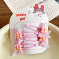 Pink checkered bow hair clips with cute animal charms on a display card, 4-piece set - Pink Bunny Hair Clip