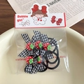 Set of 5 cute hair ties with black and white checkered bows and strawberry charms - Black Strawberry Hair Tie