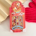 Red festive New Year press-on nails for kids with fortune bags and cartoon patterns - Flower Series (1)