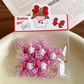 Pink checkered bow hair ties set with cute rabbit and strawberry charms for girls - Rose Red Rabbit Hair Tie
