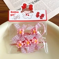 Pink cartoon bow hair ties set with cute rabbit and bear dolls for girls - Pink Bunny Hair Tie