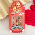 Kids Lunar New Year press-on nails set with festive cartoon lucky cat patterns - Snake Series (4)