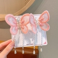Pinzas para el pelo de mariposa rosa con bordado, perlas y borlas largas para niñas - Juego de Clips de Mariposa Rosa Borde Redondo