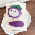 Handmade purple fabric hair clips for girls featuring cute rabbit embroidery and fruit motifs - Purple